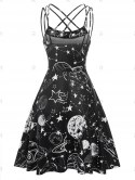 Crisscross Strappy Starry Sky Print Dress