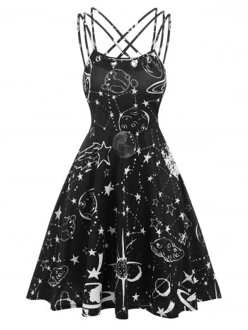 Crisscross Strappy Starry Sky Print Dress