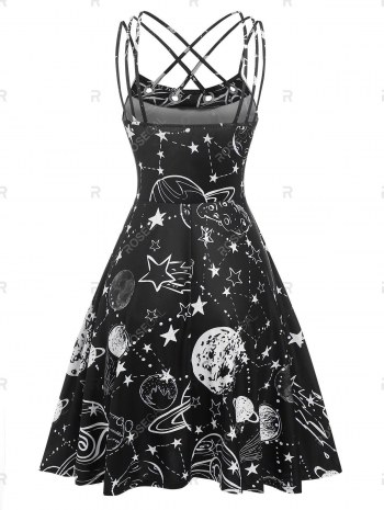 Crisscross Strappy Starry Sky Print Dress