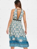 Cut Out Floral Print Midi A Line Dress