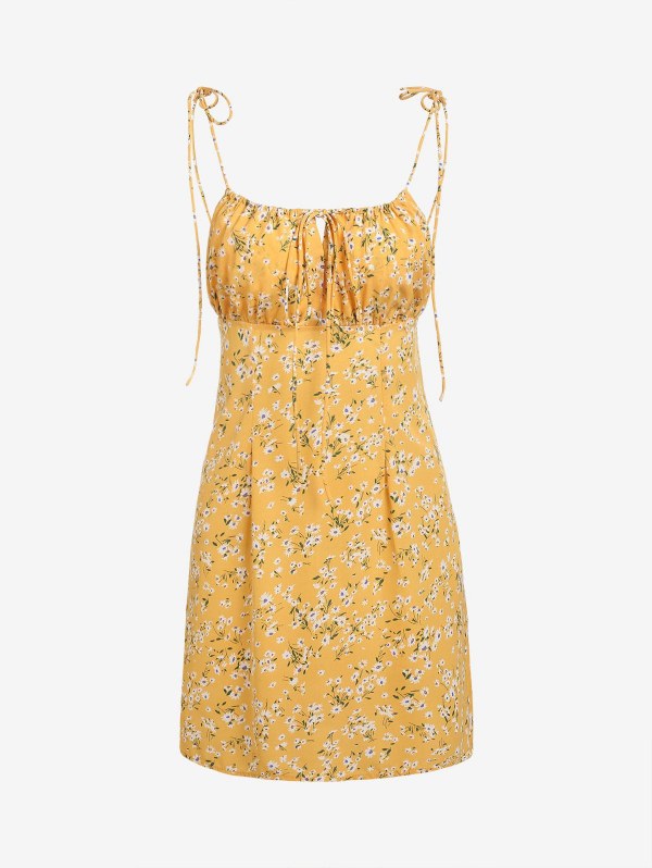 Ditsy Floral Ruched Tie Strap Cami Dress