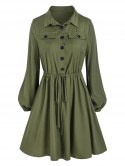Drawstring Half Button Mini Dress