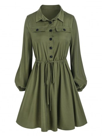 Drawstring Half Button Mini Dress