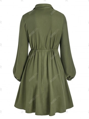 Drawstring Half Button Mini Dress