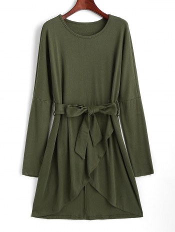 Drop Shoulder Belted Tulip Dress