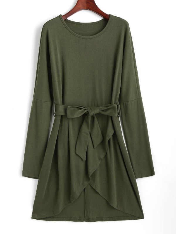 Drop Shoulder Belted Tulip Dress