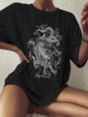 Drop Shoulder Oriental Dragon Print T Shirt