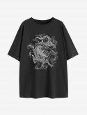Drop Shoulder Oriental Dragon Print T Shirt