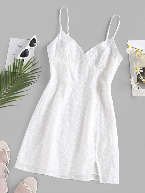 Embroidered Front Slit Mini Dress