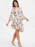 Flare Sleeve Flounce Pineapple Print Shift Dress