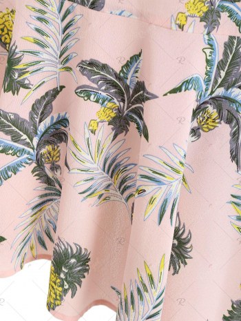 Flare Sleeve Flounce Pineapple Print Shift Dress