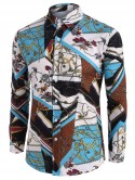 Floral Chain Pattern Block Button Up Casual Shirt