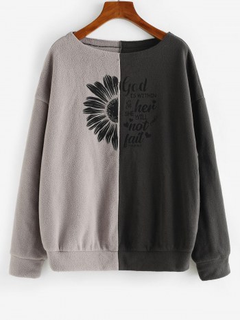 Floral Letter Two Tone Polar Fleece Sweatshirt