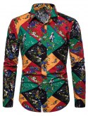 Floral Pattern Block Lounge Turn-down Collar Shirt