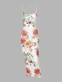 Floral Print Bungee Strap Midi Bodycon Dress