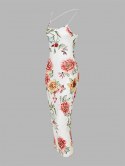 Floral Print Bungee Strap Midi Bodycon Dress
