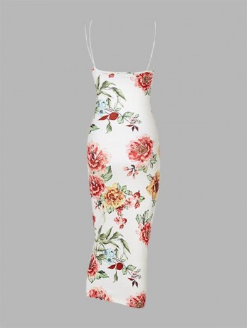 Floral Print Bungee Strap Midi Bodycon Dress