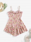 Floral Print Ruffle Pleated Detail Romper