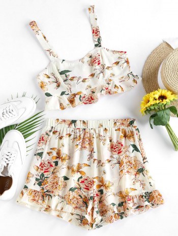 Flounce Floral Print Two Piece Set