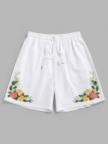 Flower Print Drawstring Sweat Shorts