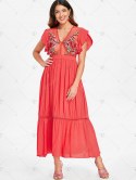 Flutter Sleeve Embroidered Mesh Dress