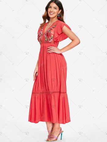 Flutter Sleeve Embroidered Mesh Dress