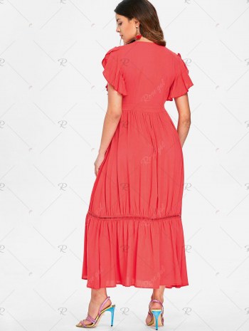 Flutter Sleeve Embroidered Mesh Dress