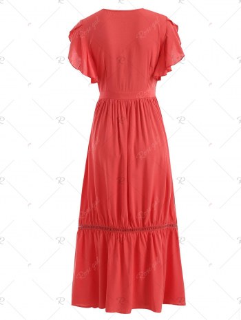 Flutter Sleeve Embroidered Mesh Dress