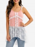Frilled Lace Panel High Low Tank Top