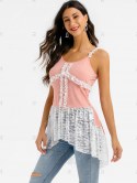 Frilled Lace Panel High Low Tank Top