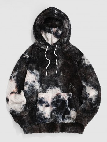 Front Pocket Tie Dye Fluffy Hoodie