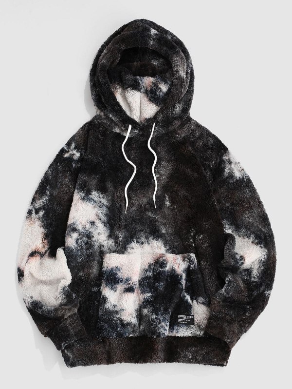 Front Pocket Tie Dye Fluffy Hoodie
