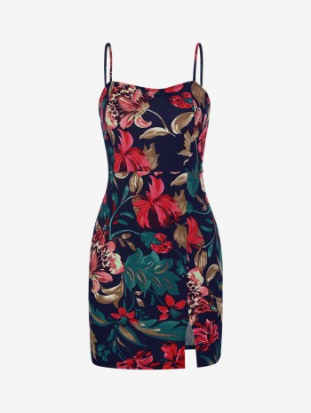 Front Slit Floral Cami Mini Dress
