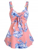 Front Tie Floral Print Tank Top
