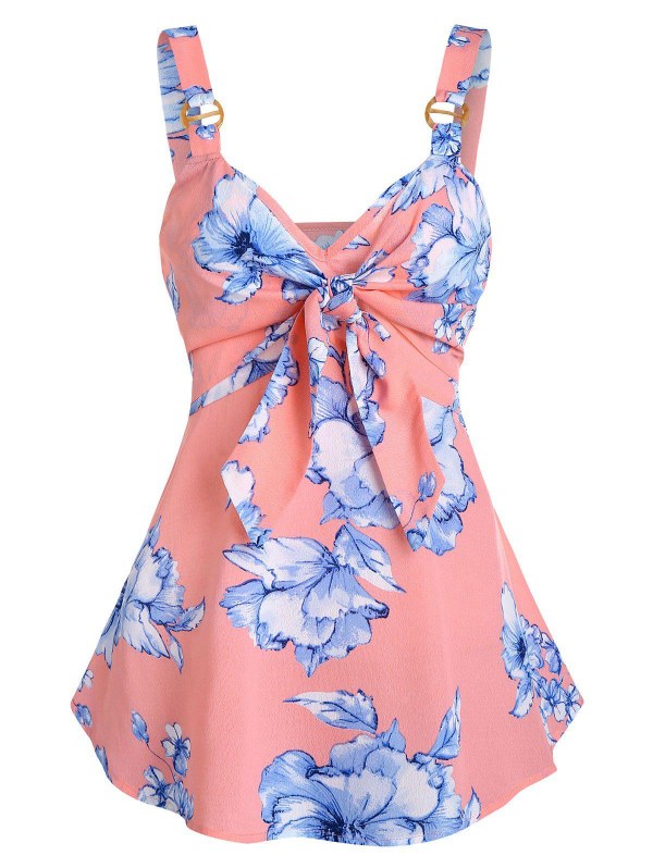 Front Tie Floral Print Tank Top