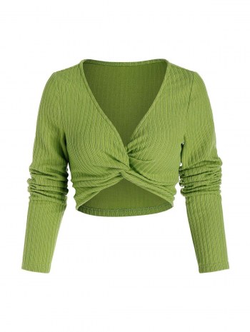 Front Twist Ribbed Crop Sweater