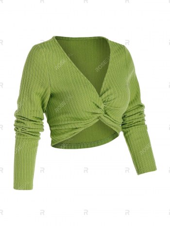 Front Twist Ribbed Crop Sweater
