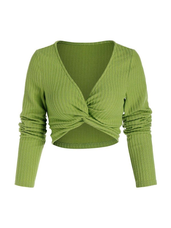 Front Twist Ribbed Crop Sweater