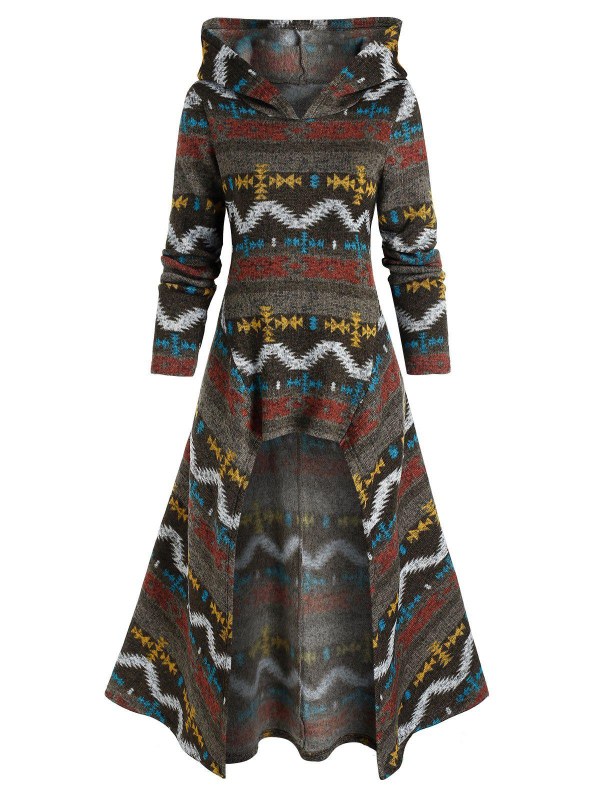 Geometry High Low Long Knitted Hoodie