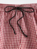 Gingham Ruched Tube Top And Drawstring Shorts Set