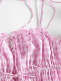 Gingham Tie Ruched Crop Cami Top