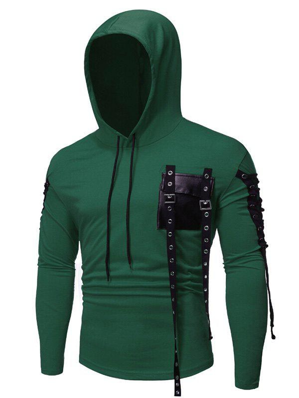 Gothic Grommet Lace Up Sleeve Pu Chest Hoodie