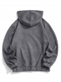 Graphic Print Front Pocket Suede Hoodie