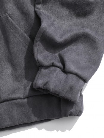 Graphic Print Front Pocket Suede Hoodie