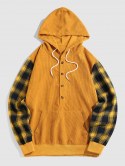 Half Button Plaid Sleeve Hoodie