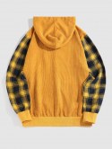 Half Button Plaid Sleeve Hoodie