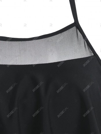 Halter Mesh Panel Strawberry Print Gingham Tankini Swimwear