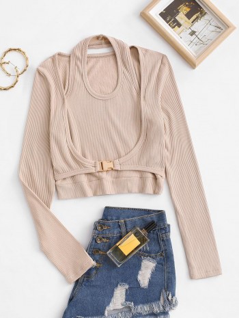 Halter Neck Side Release Buckle Cropped Knitwear