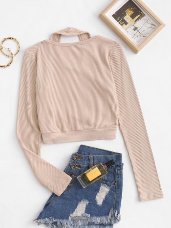 Halter Neck Side Release Buckle Cropped Knitwear