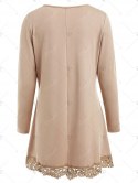 High Low Lace Panel Long Sleeve T-shirt